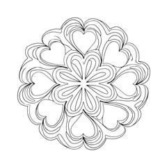Mandala coloring page, bold line art, mandala black and white, mandala line art, love themed mandala line art, mandala coloring page for adults