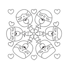 Mandala coloring page, bold line art, mandala black and white, mandala line art, love themed mandala line art, mandala coloring page for adults