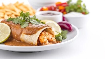 Delicious Shrimp Burrito Smothered in Rich Sauce. AI Generated