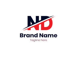 Vector ND logo design divided by line. ND logo template is red and black color. DN logo, DN letter