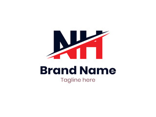 Vector NH logo design divided by line. NH logo template with red and black color. HN logo, HN letter