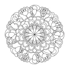 Mandala coloring page, bold line art, mandala black and white, mandala line art, love themed mandala line art, Pattern coloring page