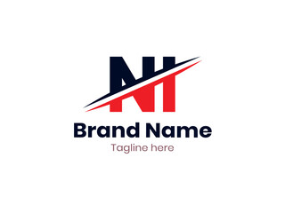 Vector NI logo design divided by line. NI logo template with red and black color. IN logo, IN letter