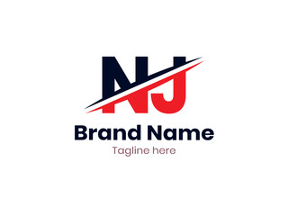 Vector NJ logo design divided by line. NJ logo template with red and black color. JN logo, JN letter