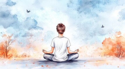 Fototapeta premium A male is practicing meditation