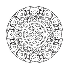 Mandala coloring page, bold line art, mandala black and white, mandala line art, love themed mandala line art, Pattern coloring page