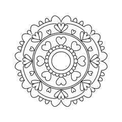 Mandala coloring page, bold line art, mandala black and white, mandala line art, love themed mandala line art, Pattern coloring page