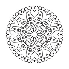 Mandala coloring page, bold line art, mandala black and white, mandala line art, love themed mandala line art, Pattern coloring page