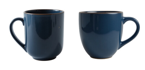 Pair of Blue Ceramic Mugs with Glossy Finish Transparent Background