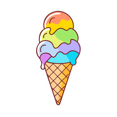 rainbow ice cream cone vector icon, rainbow ice cream cone vector illustration - simple illustration of rainbow ice cream cone, perfect for logos, and rainbow ice cream cone - themed designs.