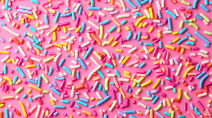 A trendy pattern of colorful sprinkles designed for banners, posters, flyers, cards, and cover brochures, set against a pink backdrop.