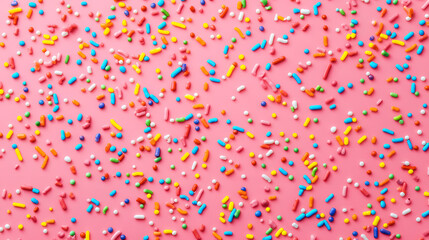 A trendy pattern of colorful sprinkles designed for banners, posters, flyers, cards, and cover brochures, set against a pink backdrop.
