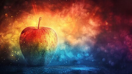 Radiant Fruit and School Bell Icons in Vibrant Abstract Backdrop