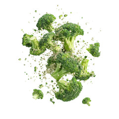 Vibrant Green Broccoli Explosion A Stunning Culinary Photography Image of Fresh Broccoli Florets Suspended in Mid-Air