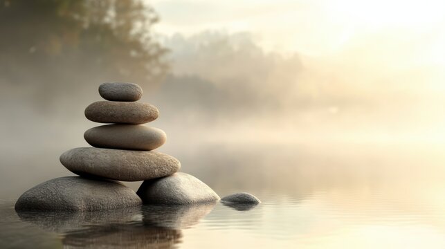 A person is doing medication with tranquil peaceful settings.