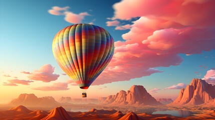 Fototapeta premium Minimalist Hot Air Balloon Illustration Against Gradient Sky - Generative AI