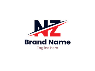 Fototapeta premium Vector NZ logo design divided by line. NZ logo template with red and black color. ZN logo, ZN letter