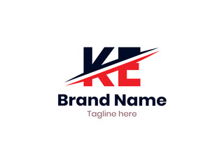 Vector KE logo design divided by line. KE logo template with red and black color. EK logo, EK letter