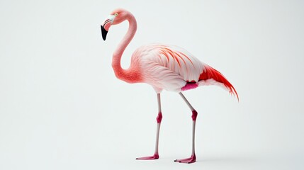 Fototapeta premium single flamingo standing on a white background