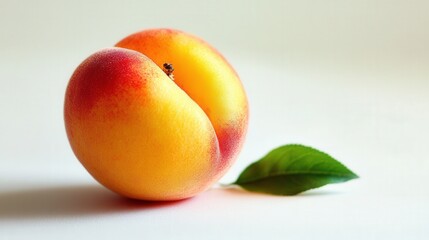 close-up of a ripe apricot with a leaf