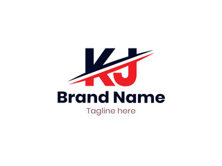 Fototapeta premium Vector KJ logo design divided by line. KJ logo template with red and black color. JK logo, JK letter