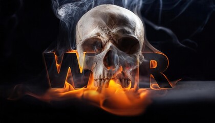 Blurry Skull Surrounded by Smoke and Flames