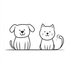 Cartoon dog cat friends sitting, white background, pet adoption