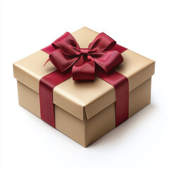 Obraz premium Beige gift box with a burgundy ribbon.