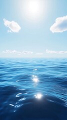 Obraz premium Serene Ocean: Vibrant 3D Render of a Calm Seascape Under a Sunny Sky. AI Generated