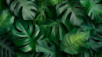 Fototapeta premium Background of tropical green leaves
