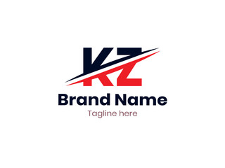 Vector KZ logo design divided by line. KZ logo template with red and black color. ZK logo, ZK letter