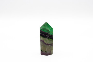 Fluorite crystal baguette isolated on white background