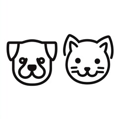 Dog cat line art icons, white background, pet adoption