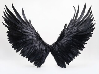 black feather wings on white background