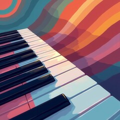 Abstract Background With Piano Keys, Vector Illustration, Colorful Stripes, Gradient Colors