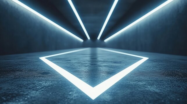 3D glowing lines forming a triangular formation, casting soft light reflections on a dark surface.