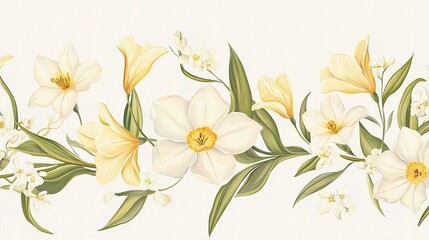 Elegant Seamless Springtime Floral Border with Delicate Motifs