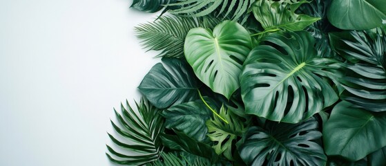 top view of various green leaves on a white background