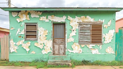 Old Green House with Peeling Paint and Weathered Texture Details