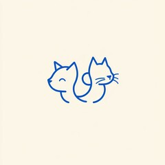 Fototapeta premium Two cats intertwined, minimalist design, white background, logo design