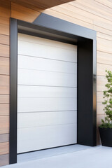 Fototapeta premium Automatic garage door opening automatic in the country cottage, exterior. Installation of modern garage doors.