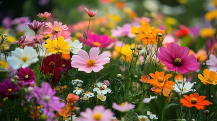Fototapeta premium Colorful Explosion of Flowers in Full Bloom Capturing Nature's Beauty