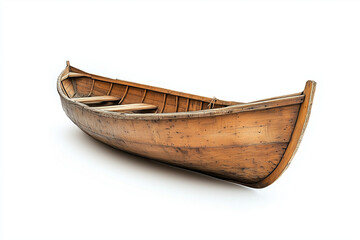 Wooden Boat Isolated on White Background, Traditional Maritime Concept