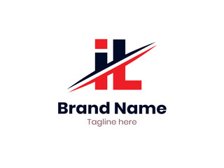 Vector IL logo design divided by line. IL logo template with red and black color. LI logo, LI letter