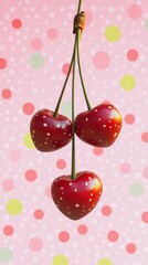 Synchronized dancing cherries animation with polkadot background