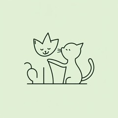 Kitten nuzzles flower, garden background, pet illustration, greeting card design