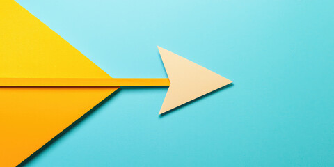 Paper arrow on abstract background with copy space, banner template, bright colors, marketing and promotion