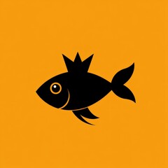 Obraz premium Black Crowned Fish Icon, Orange Background, Simple Design, App Icon