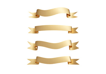 A series of five simple GOLD ribbon banners in a minimalist style. Classic and versatile, suitable for graphic design or decorative purposes. On an isolated background png file