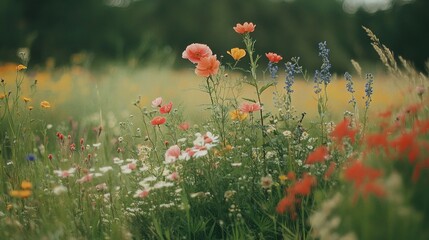 Obraz premium Vibrant Late Summer Blooms in a Colorful Meadow Setting